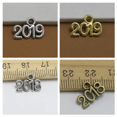 100pcs Silver Gold Color "2019" "2018" Charms Man Women DIY Making Necklace Pendant Jewelry Accessories Retro Style Jewelry