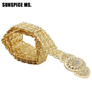 

Sunspicems Exquisite Moroccan Caftan Belt For Women Wedding Jewelry Bride Gift Gold Silver Color Rhinestone Metal Link Chain