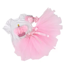 3 предмета в комплекте; комплект из двух предметов для маленьких девочек, розовые для капкейков Платье-пачка для дня рожденья комплект, комбинезон для новорожденных, одежда на рост Пышная юбка, повязка на голову