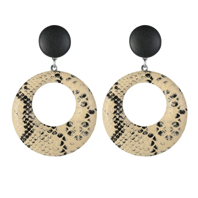 

2019 New Leopard Round Leather Earrings For Women Geometric Circle Dangles Pendientes Fashion Mujer Accessories Drop Earring