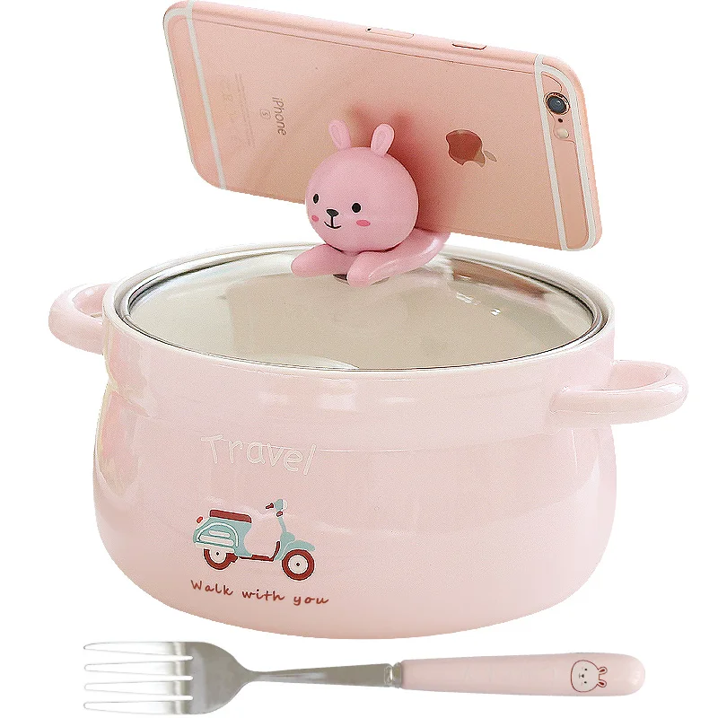 

Creative Kawaii Large Instant noodles Lunch Box with fork Portable Bento Box with Lid Put "Mobile Phone" Student Bowl Set-ZX0684