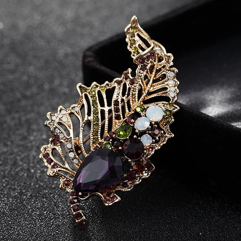 

Blucome Brand Rhinestone Leafs Brooches Pins For Women Wedding Accessories Fashion Women Vintage Broches Anniversary Bijoux