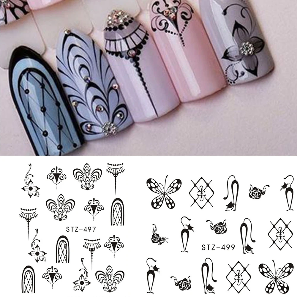 

1 Sheet Water Decals Nail Art Transfer Water Stickers Black Jewelry Pattern DIY Manicure Sticker Tips Decorations BESTZ497-9