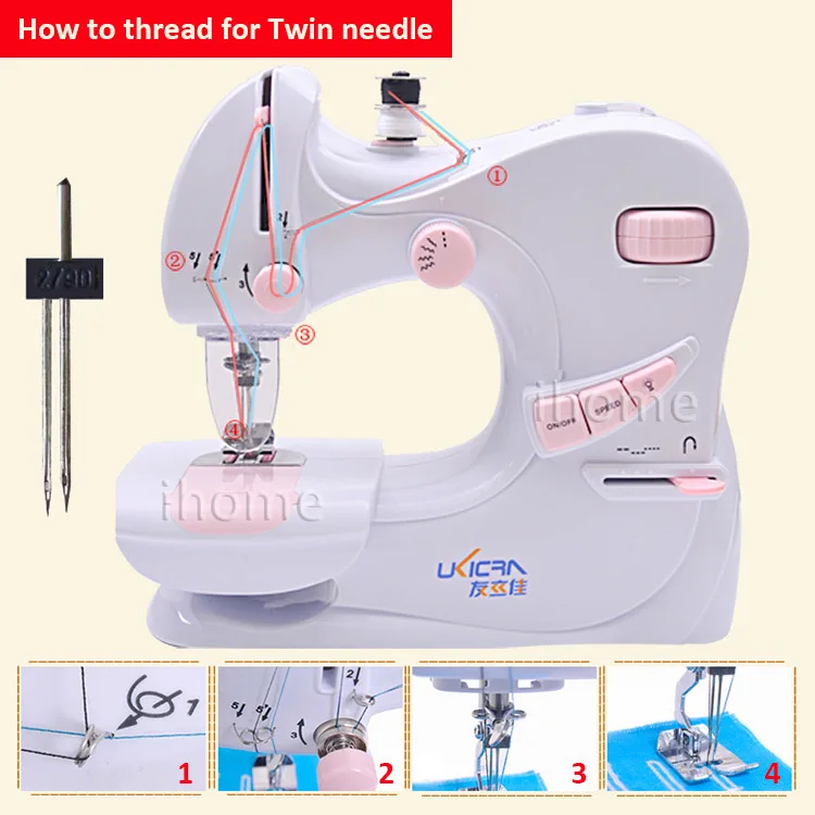 Домашняя электрическая швейная машина Двойная игла и обратная 5 стежков швейный светодиодный светильник детская швейная машина CE бытовая