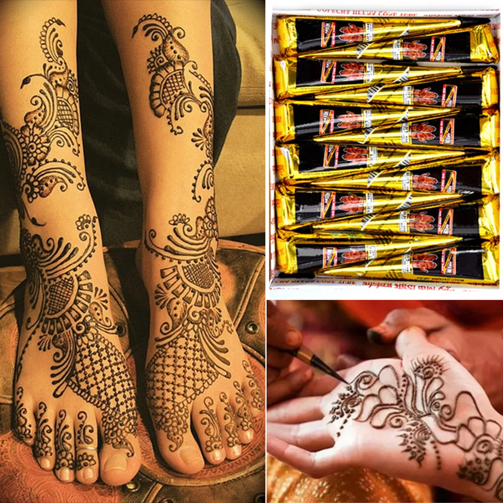 Женская водонепроницаемая временная татуировка, модная хная паста Mehndi, конус, безопасная индийская хна паста, боди-арт, краска для макияжа, инструменты для творчества