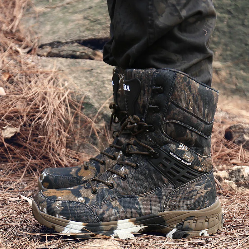 Новые камуфляжные кожаные военные ботинки мужские спецназ тактические ботинки уличные пустынные военные ботинки водонепроницаемые мужские походные охотничьи ботинки