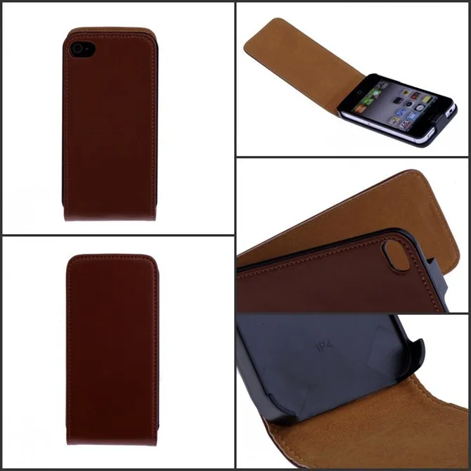 

Luxury Genuine Real Leather Case Flip Cover Mobile Phone Accessories Bag Retro Vertical For Apple iphone4 4S PS