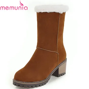 

MEMUNIA 2019 new arrival ankle boots women keep warm winter snow boots slip on round toe flock high heels platform shoes woman