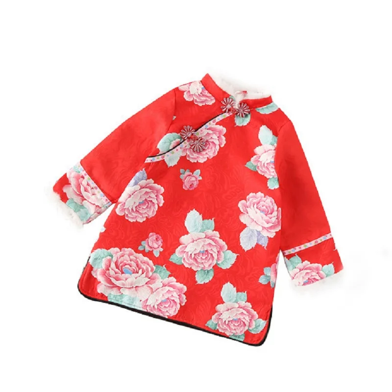 

Princess Girls Dress 2019 Fashion Girl Dress Clothing Cotton Cheongsam Child Dress Flower Print New Year Dress 3-7T