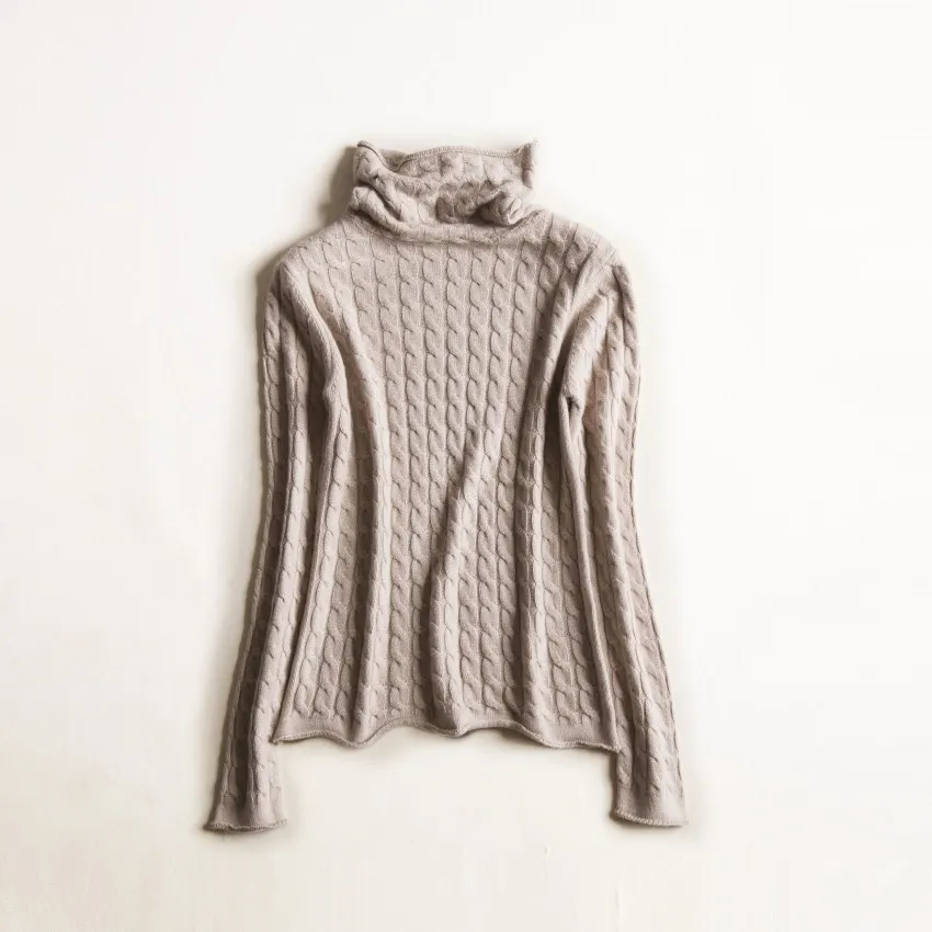 2019 Female Spring Autumn Winter NEW Cashmere Sweater Twist Flower High Collar Fashion Knitted Pullover Slim Soft | Женская одежда
