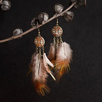 

TopHanqi Boho Vintage Feather Earrings For Women Boucle D'oreille Femme Ethnic Round Dripping Oils Drop Dangle Earring Jewelry