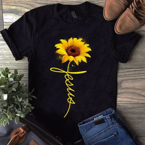 

Sunflower Jesus Shirt Black Cotton Ladies Shirt Cartoon T Shirt Men Unisex New Fashion Tshirt Free Shipping Funny Tops