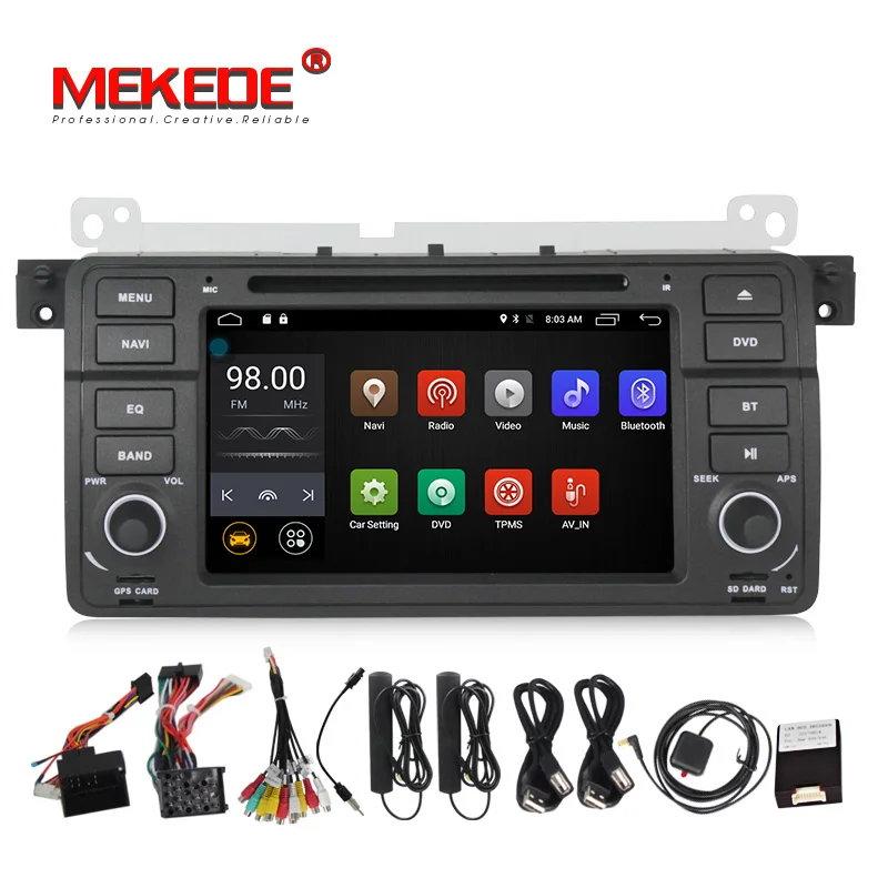 Perfect MEKEDE  Android 7.1 Quad core car dvd PC player  for 3series E46 M3 with Wifi 1024*600 screen  BT Radio SWC 2G RAM 4G LTE 4