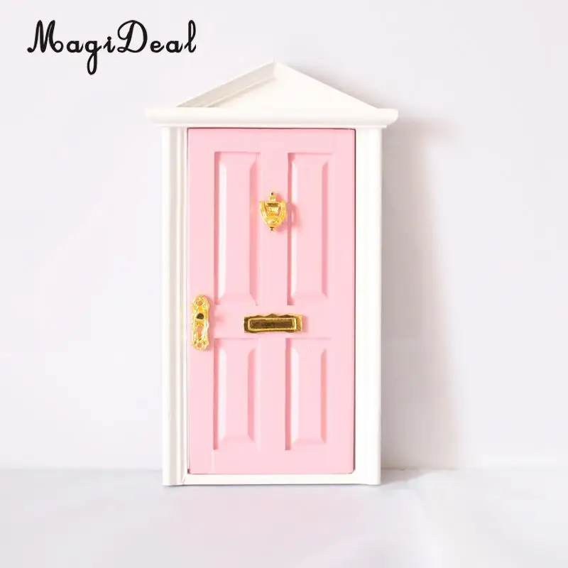 MagiDeal 1:12 Dolls House Miniature Wooden Steepletop Open Door with Hardware for Dollhouse Bedroom Bathroom Kids Toy 5Colors