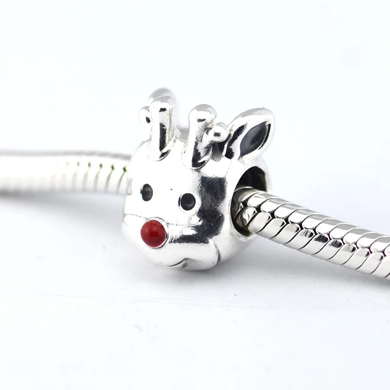 

Fits Pandora Charms Bracelets Red Nosed Reindeer Beads with Red Enamel 100% 925 Sterling Silver Jewelry Free Shipping