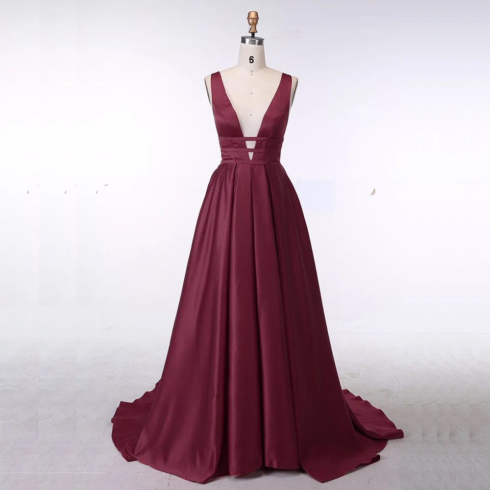 Elegant Red Satin Long Evening Dress