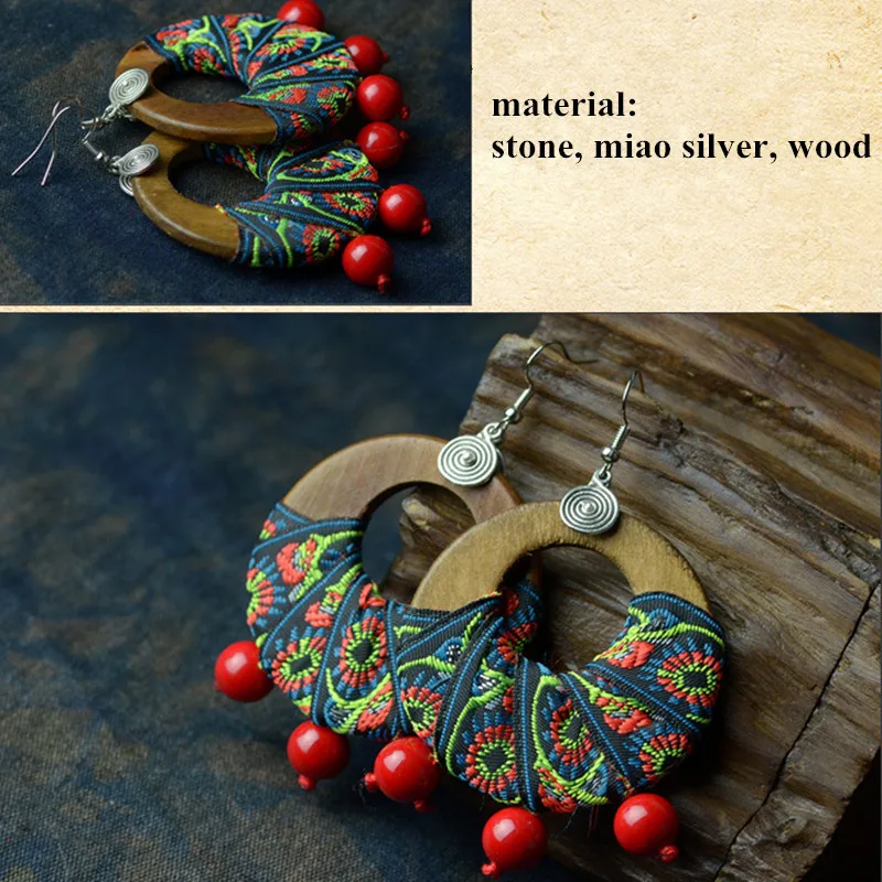 Yanting big circle earrings for women wooden hoops red stone beads drop earring ethnic vintage earrings new fashion gift 007 (6)