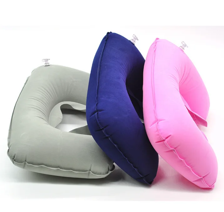Air Pillow Inflatable U Shape Neck Blow Up Cushion PVC Flocking Pillow