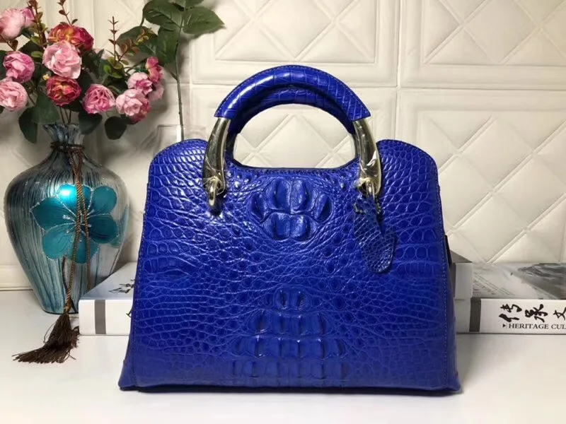 

Fashion Designer Genuine Alligator Leather Women Metal-handle White Handbag Real Crocodile Skin Ladies Single Cross Shoulder Bag