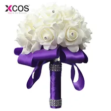 Искусственные розы Foamflower невесты Свадебный букет белые атласные Кристальные Свадебные букеты букет De Mariage