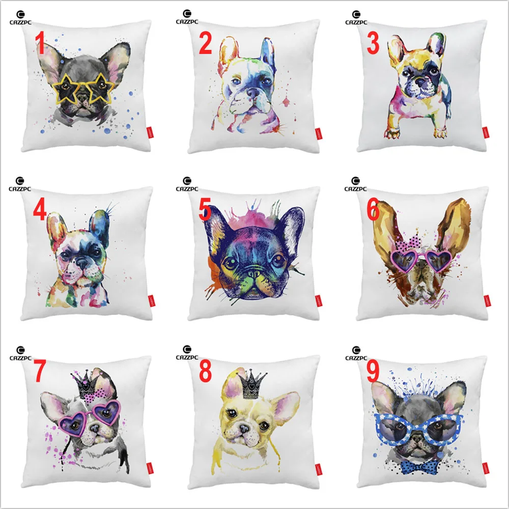 

Watercolor Colorful Abstract Funny Glasses Bulldog Boston Dog Print Decorative Pillowcase Cushion Covers Sofa Chair Home Decor