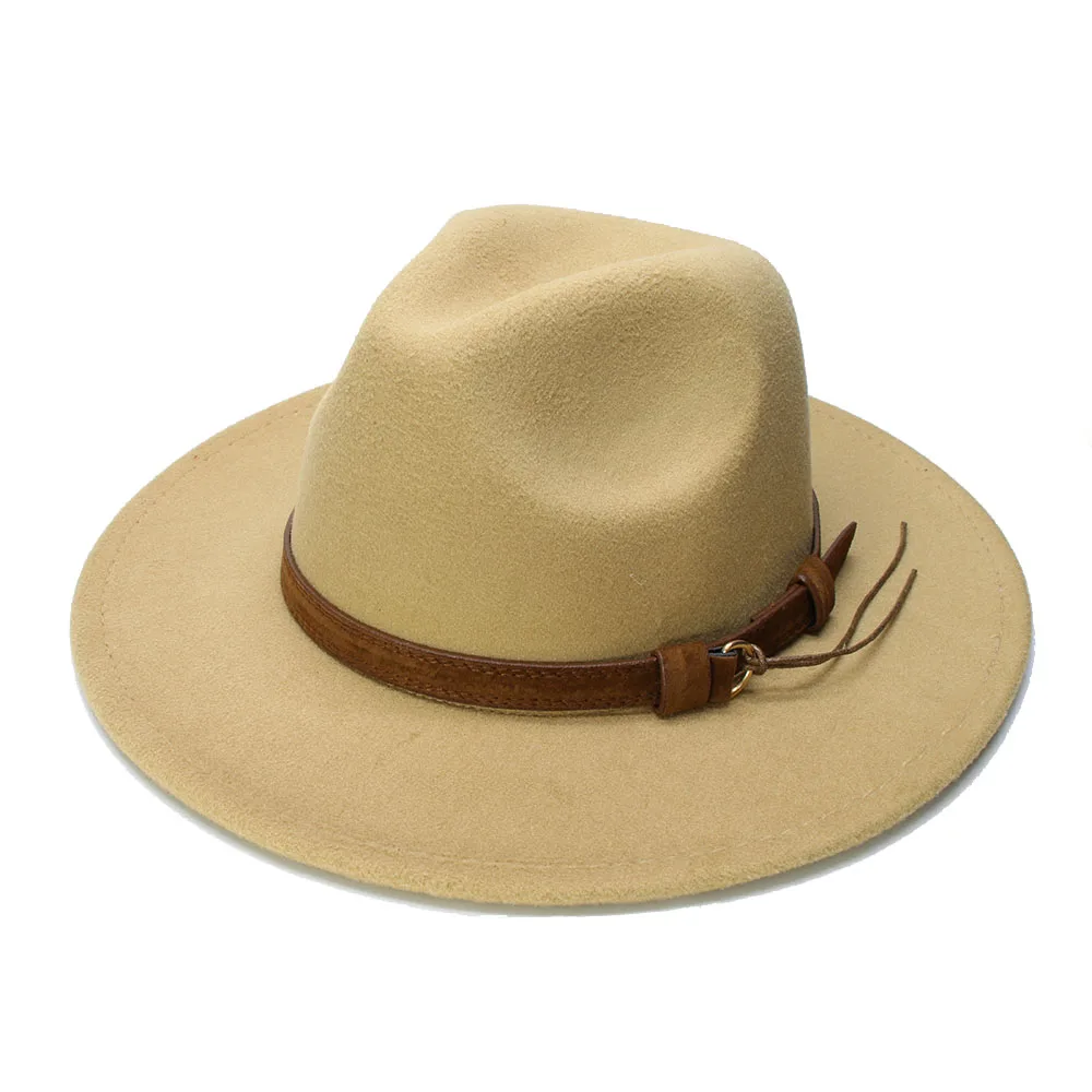 LUCKYLIANJI Ретро ребенок Винтаж шерсть широкополая шляпа Федора панама джаз котелок шляпа кожаный ремешок(54 см/регулируется