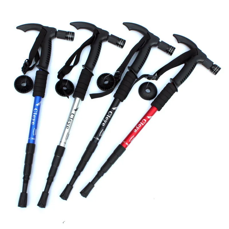 

T-handle walking stick With Lamp Folding Walker Cane crutches Non Slip Rubber canes telescopic baton Hiking trekking north pole