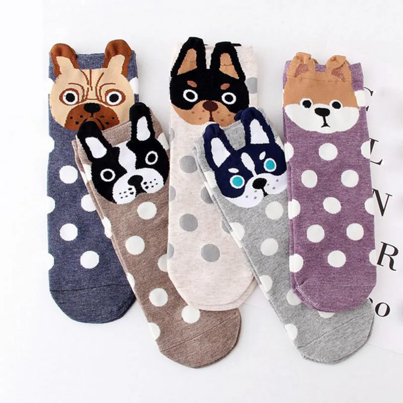5 пар, новые женские красивые хлопковые носки, носки с рисунками из мультфильмов, дышащие носки без пота для женщин и девочек, с котенком, щенками, носки с совами - Цвет: MS029 5pairs mixed