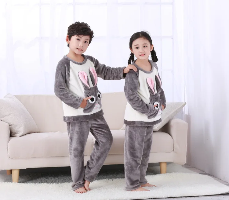 

Autumn Winter Children Fleece Pajamas Warm Flannel Sleepwear Boys Girls Loungewear Coral Fleece Kids Pijamas Homewear Pyjamas Z8