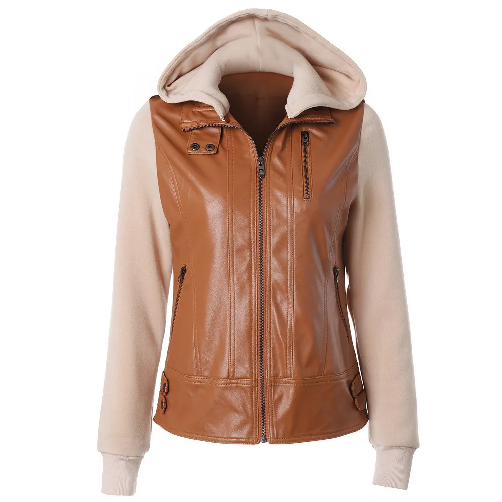 

PU Faux Leather Women Jackets Hooded Fashion Harajuku Basic Coat Casual Autumn Winter Clothes Jaqueta Feminina Casaco Feminino