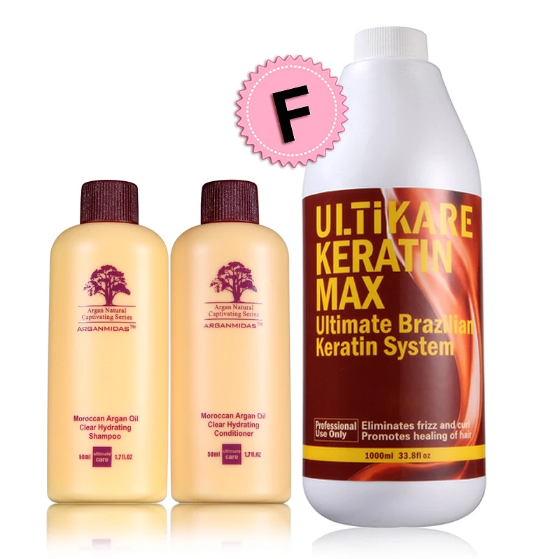 Uitikare 1000ml Brazilian Keratin Treatment Free Formaldehyde Straight+Free Mini Travel Argan Oil Hair Shampoo and Conditioner