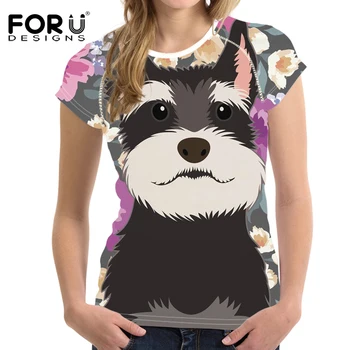 

FOURDEIGNS 3D Printing Schnauzer Flower Womens Tshirts 2018 Harajuku O Neck Summer Short Sleeve Tee Shirt Cartoon Cute Clothing