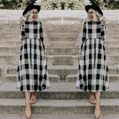 Модное женское клетчатое платье новинка 2018 осенние женские повседневные