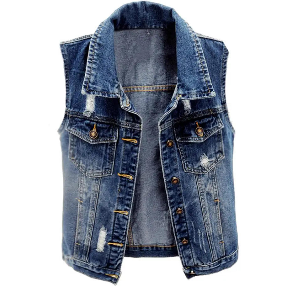Plus Size 5xl Denim Vest Women Coat Spring autumn Vest Jeans Coats hole