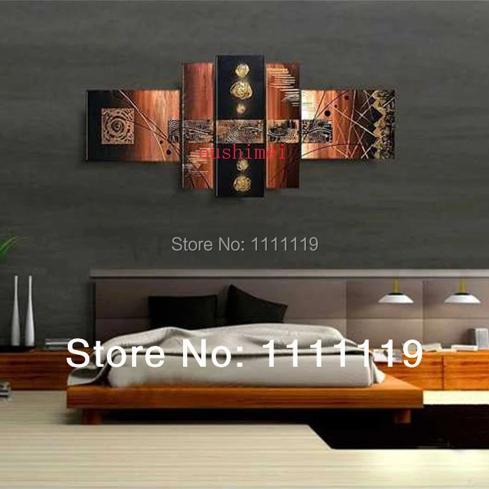 100% Handmade Free shipping Brown background Flash pure white flowers landscape Oil Painting canvas 5pcs/set group of pictures | Дом и сад