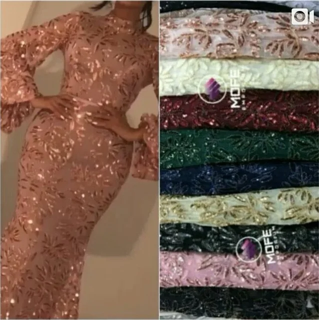 

Fashion Embroidered African net Laces Fabrics With Sequins High Quality Nigerian lace fabric For France lace party