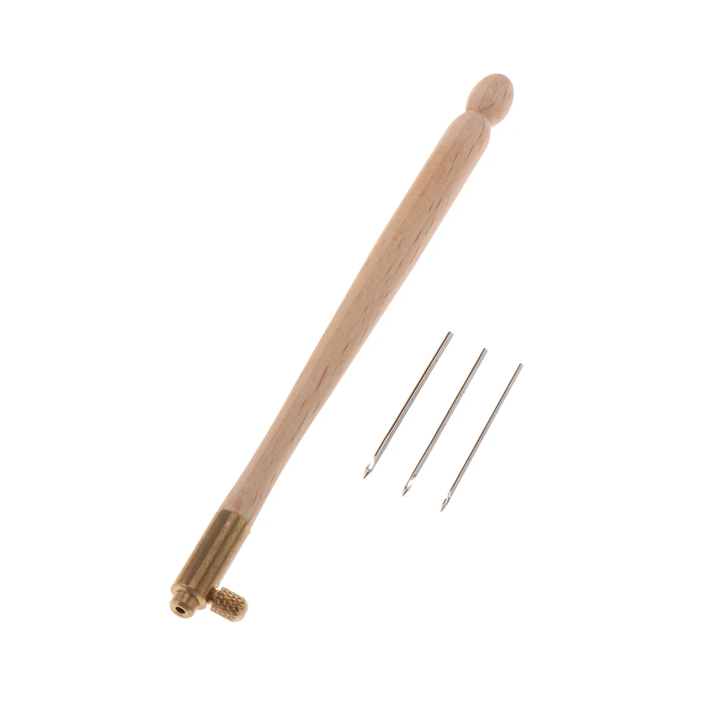 1Pcs Wood Handle Tambour Hook with 3 Needles 0.7mm 1.0mm 1.2mm Crochet Embroidery Beading Stitching Set