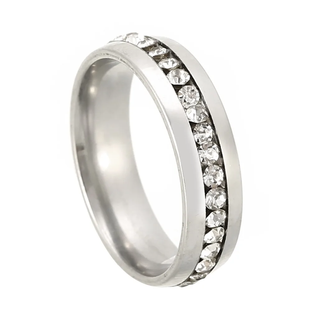 Shellhard Clear Crystal Rings Fashion Jewelry Vintage Stainless Steel Wedding Engagement Finger Ring For Women Men Size 7-11