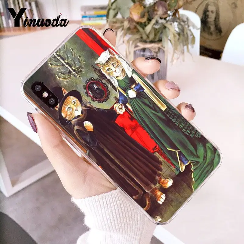 Yinuoda Забавный Мягкий силиконовый чехол для телефона Leonardo da Vinci MonaLisa Pat Cat Art для iPhone 8 7 6 6S Plus X XS MAX 5 5S SE XR 10