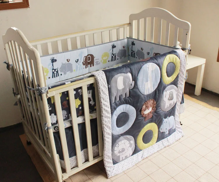  7 piece bedroom newborn baby crib bedding set for boysReactive and 3D embroidery quality infant cot - 32817184144
