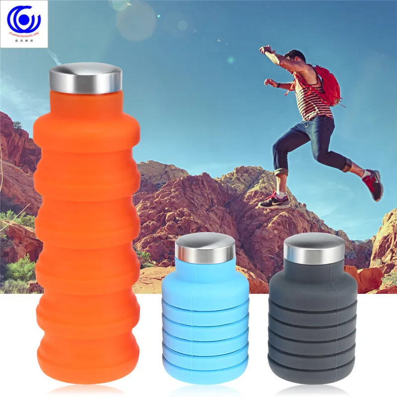 Collapsible Folding Silicone Sports Travel Water Bottle Portable Drinking Kettle