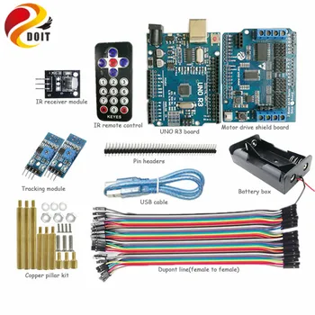 

DOIT 1set IR Control Tracking Kit for Arduino Robot Tank Chassis with UNO R3 board+Motor Drive Board+Tracking Module by Phone