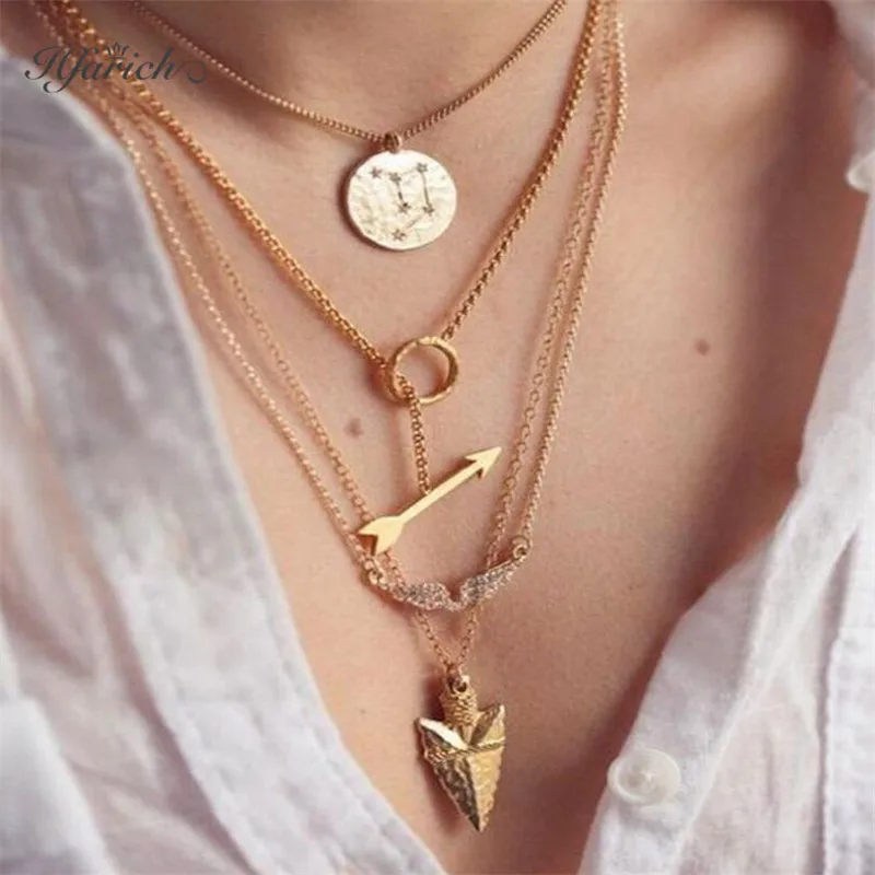 

Hfarich Multiple Arrow Round and Wing Geometric Chokers Neckalce Chains Pendant Necklaces For Women Seaside holiday jewelry