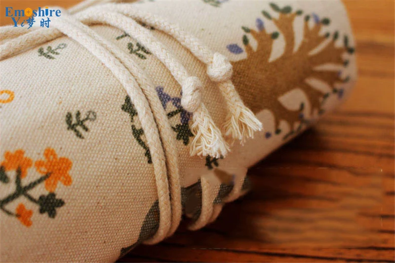 Emoshire Trolley cotton canvas pure handmade cloth curtains small tree seedlings section fresh large capacity pencil pencil case (10)