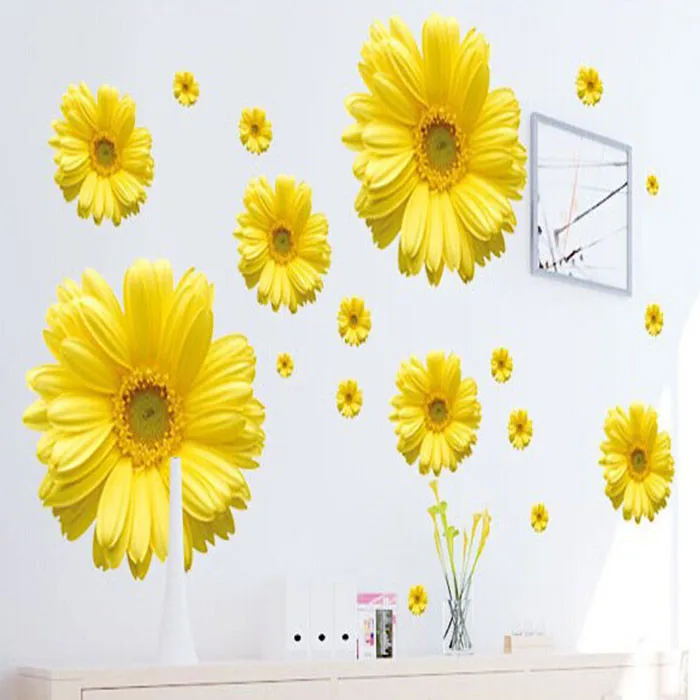 High Quality 1Set Yellow Flowers Decorative Combination DIY Wall Sticker Decor Chrysanthemum