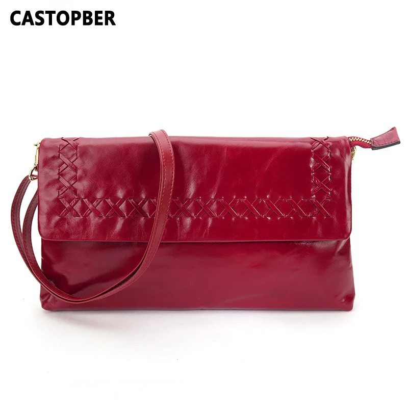 

Oil Wax Leather Handbags Genuine Leather Cowhide Weave Knitting Women Crossbody Bags Day Clutch Messenger Designer High Quality