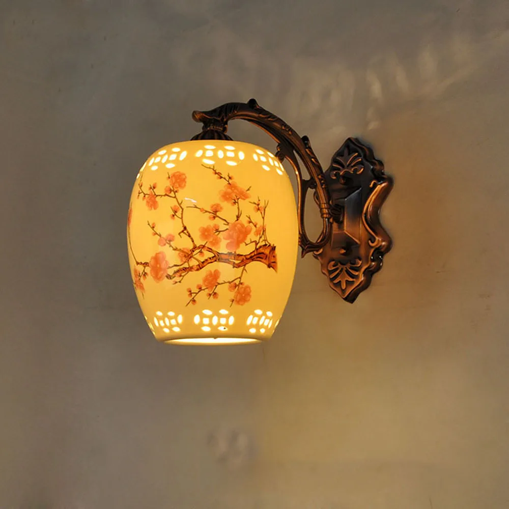 

2017 New Products Retro Ceramics Led Wall Lamp 111V-240 Hollow Carved E27 Indoor Lighting Living Dining Room Bedroom Led Light