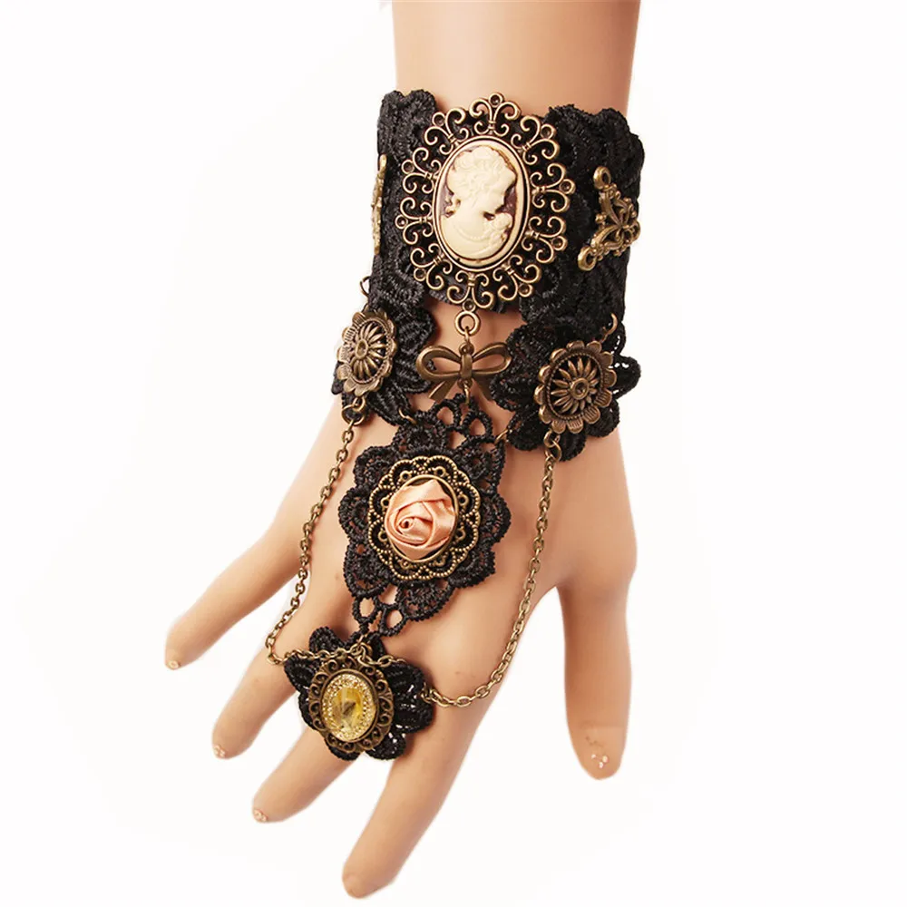

Cosplay Vampire Vintage Steampunk Gloves Wrist Cuff Gear Retro Black Victorian Bracelet Costume Accessories Single Lace Bracer