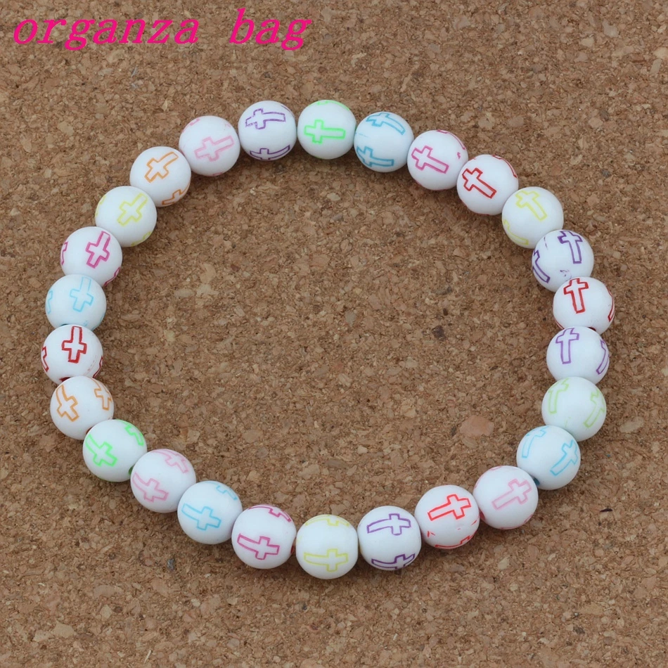 20pcs Cross Carved Acrylic Round Spacer Beads Religious Beaded bracelet