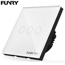 Funry ST1 EU Standard 3Gang Remote Control Wall Light Touch Switch Luxury Crystal Glass Panel 170-240V Capacitive Touch Switch